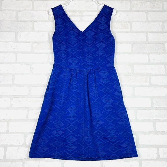 MAEVE - ANTHROPOLOGIE Blue Purple Averie Jacquard Aztec Fit & Flare Dress Size 2 - Picture 9 of 13